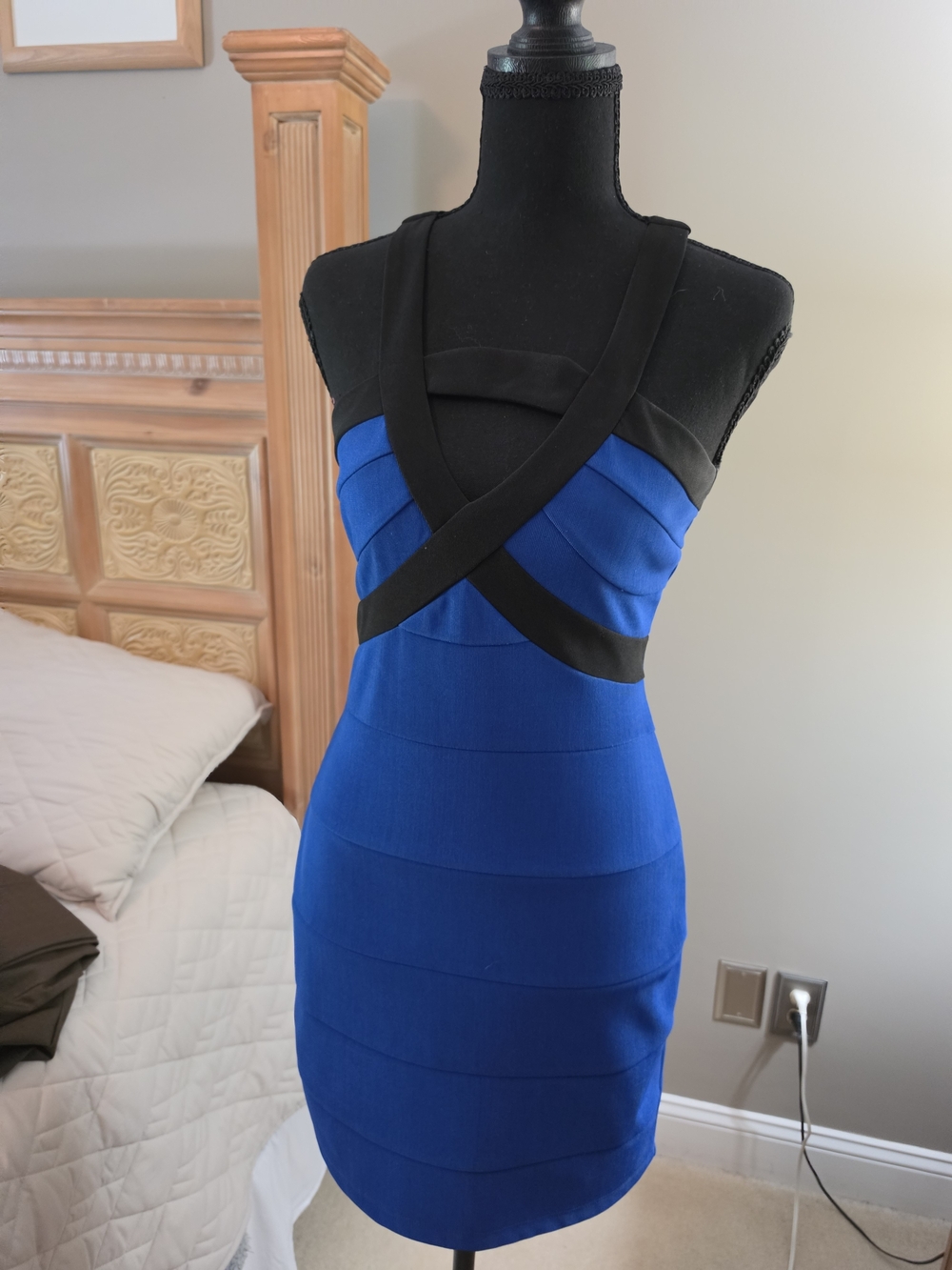Crystal Doll Black and Royal Blue Bandage Mini Dress